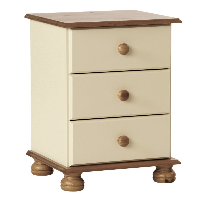 Copenhagen 3 Drawer Bedside in Cream/Pine