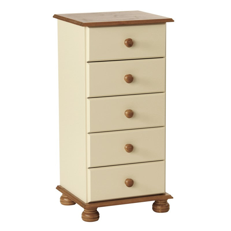 Copenhagen 5 Drawer Narrow Chest in Cream/Pine