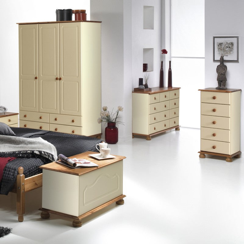 Copenhagen 5 Drawer Narrow Chest in Cream/Pine