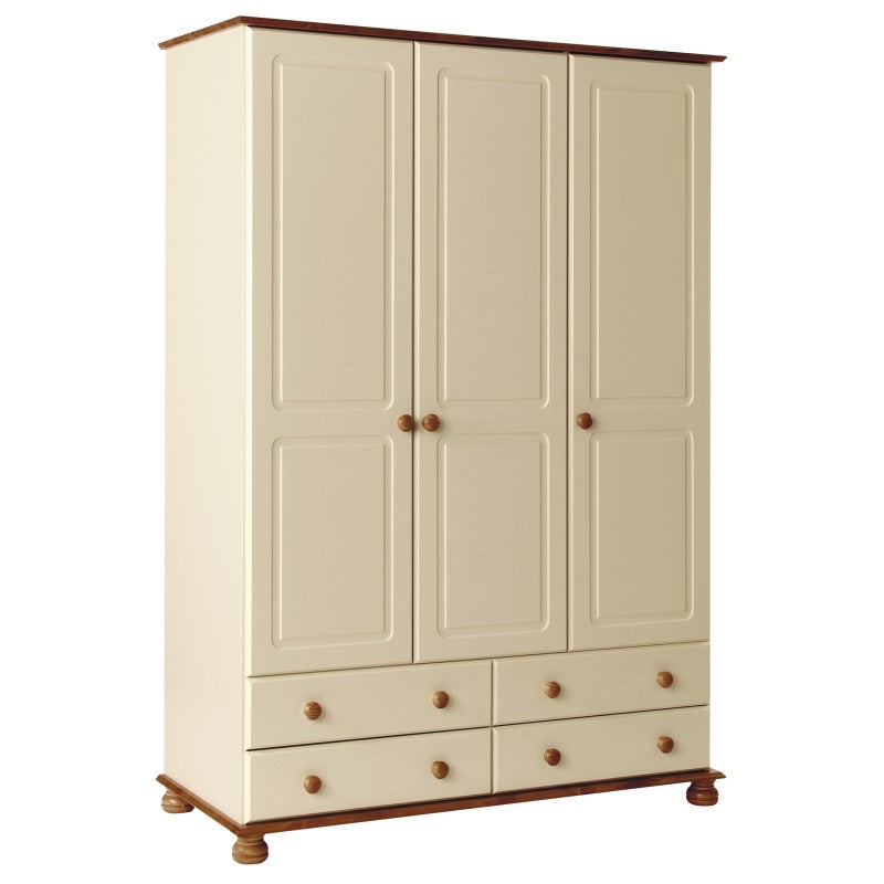 Copenhagen 3 Door 4 Drawer Wardrobe in Cream/Pine