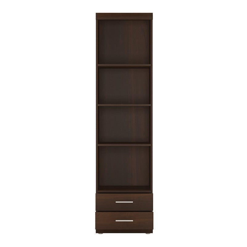 Imperial Tall 2 Drawer Narrow Cabinet with Open Shelving in Dark Mahogany Melamine