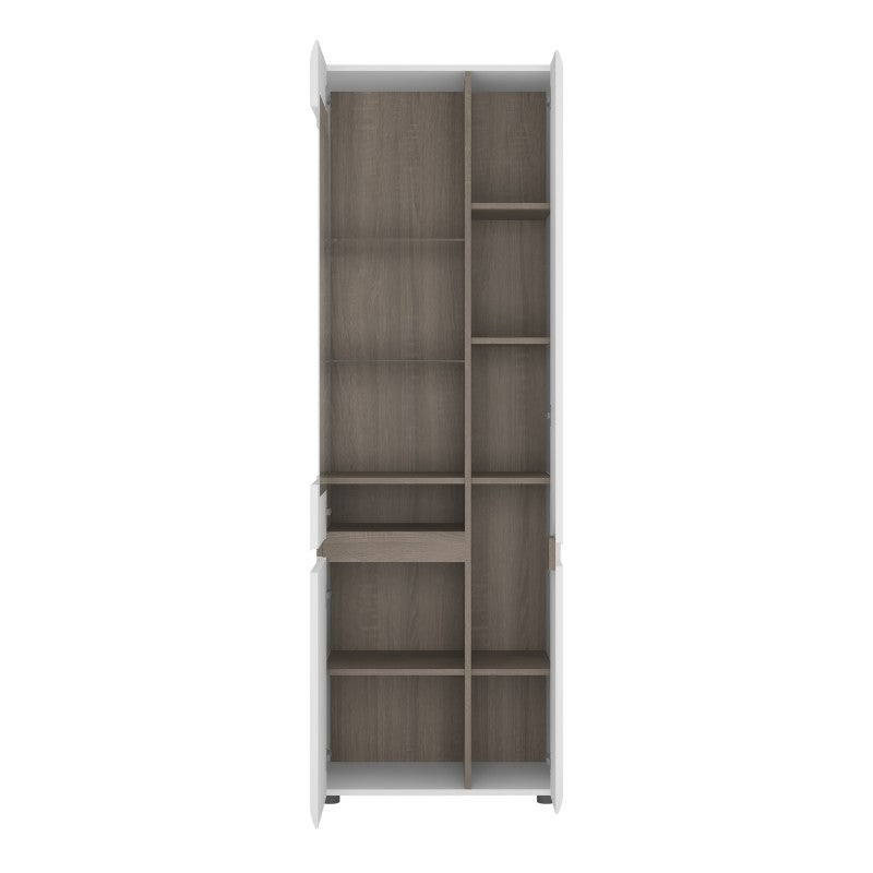 Chelsea Living Tall Glazed Narrow Display unit (RHD) in white with an Truffle Oak Trim