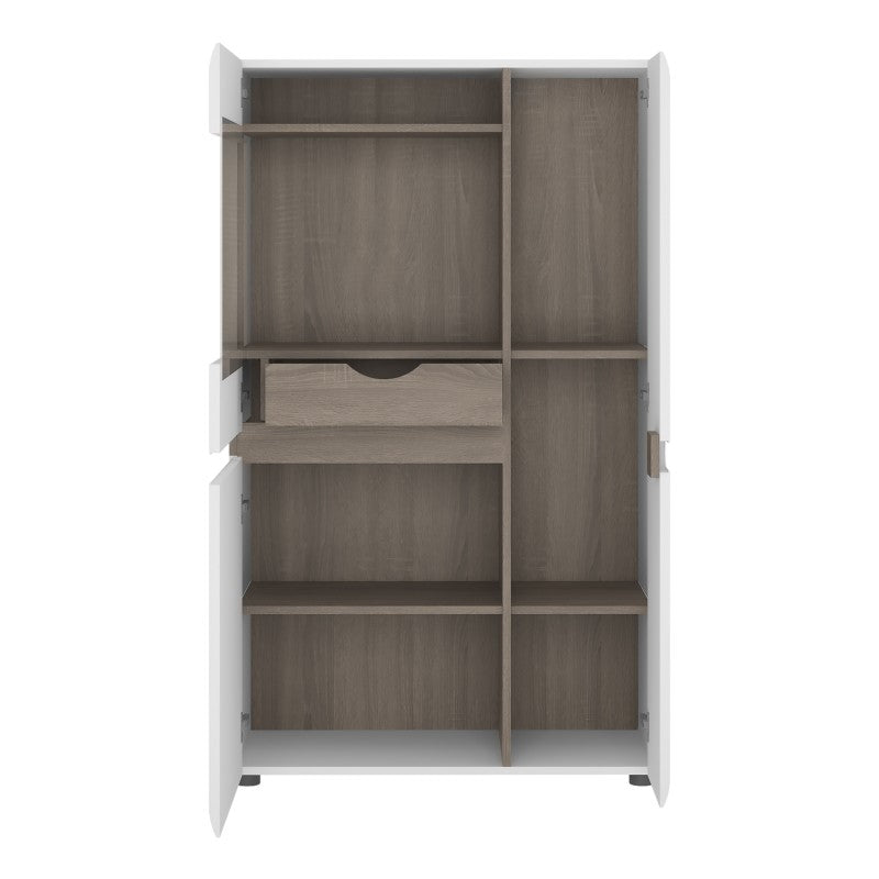 Chelsea Living Low Display Cabinet 85 cm wide in white with an Truffle Oak Trim