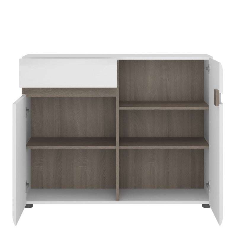 Chelsea Living 1 drawer 2 door sideboard in white with an Truffle Oak Trim