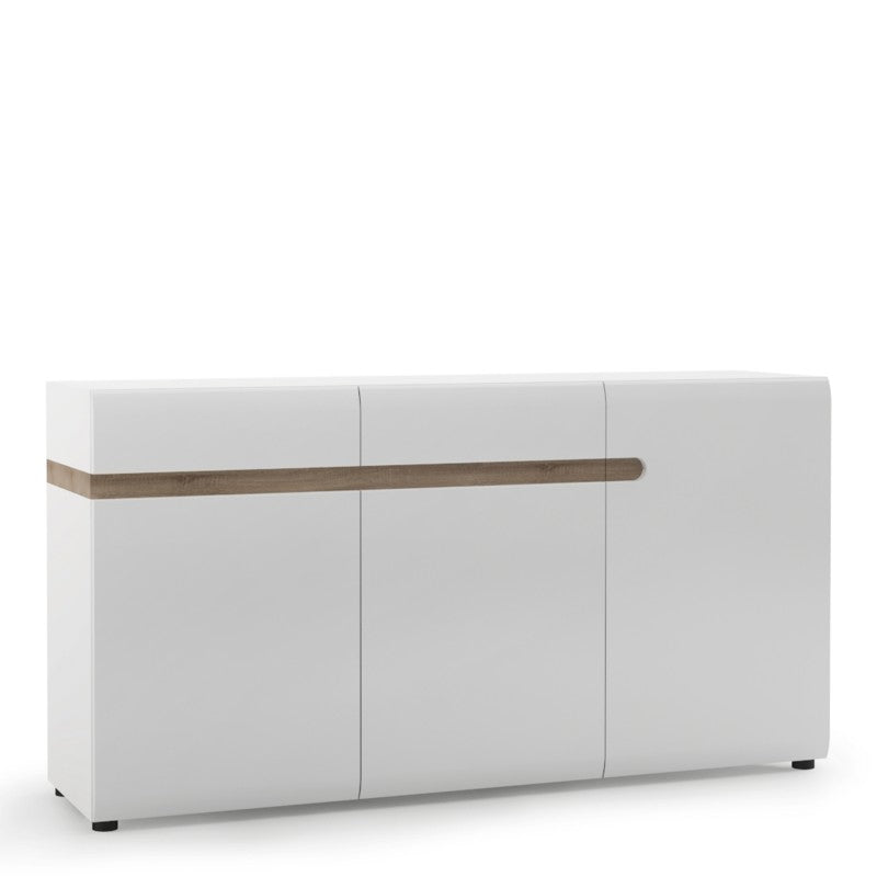 Chelsea Living 2 drawer 3 door sideboard in white with an Truffle Oak Trim