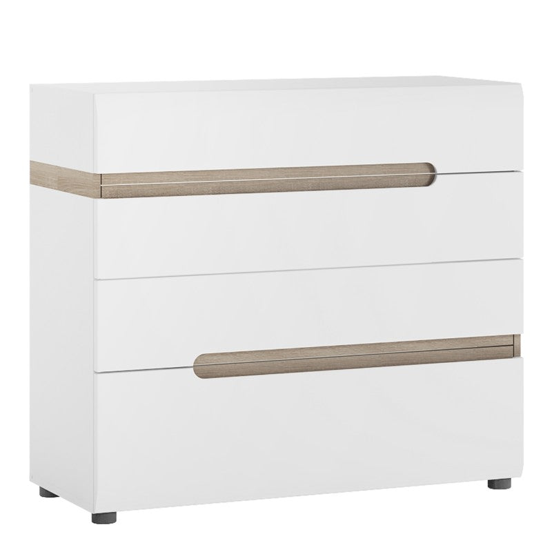 Chelsea Bedroom 4 drawer chest in white with an Truffle Oak Trim