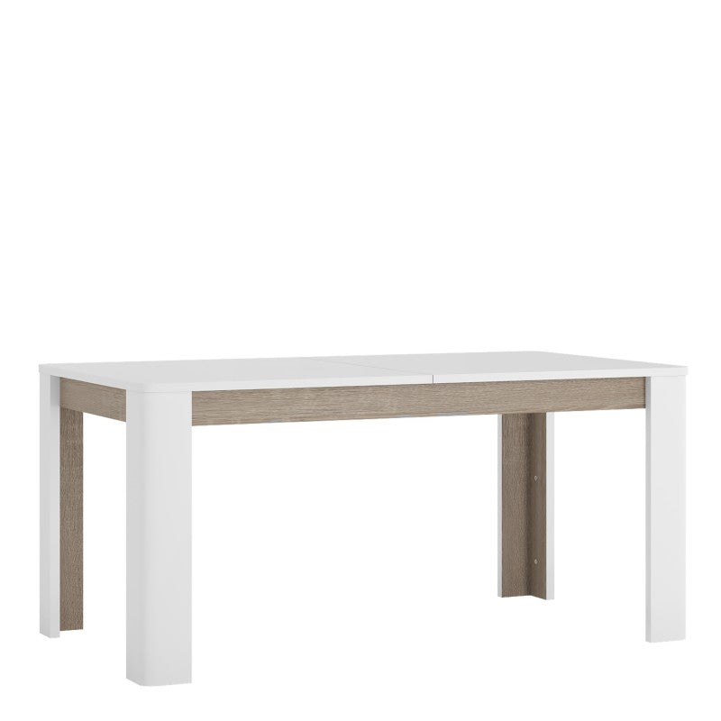 Chelsea Living Extending Dining Table in white with an Truffle Oak Trim