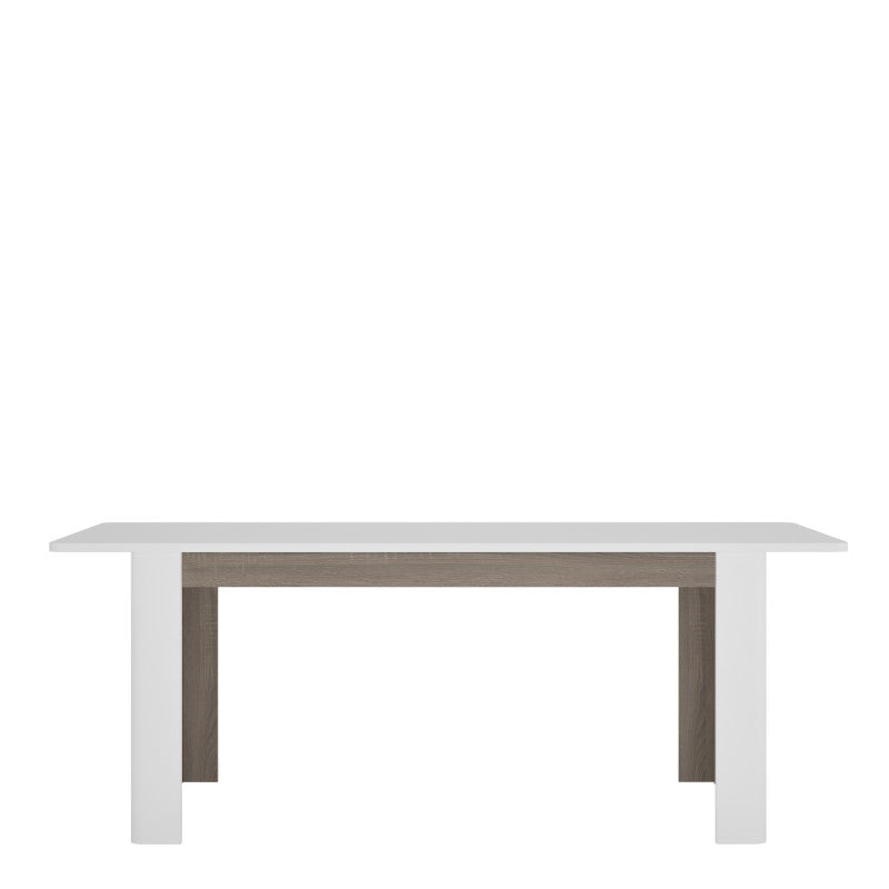 Chelsea Living Extending Dining Table in white with an Truffle Oak Trim