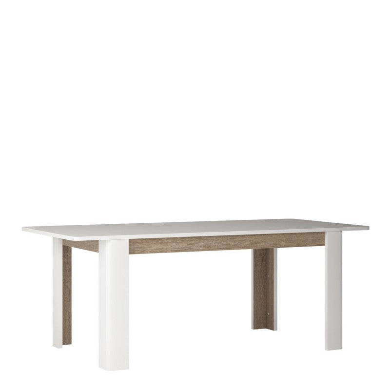 Chelsea Living Extending Dining Table in white with an Truffle Oak Trim