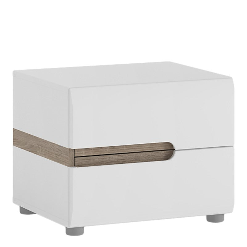 Chelsea Bedroom 2 drawer bedside in white with an Truffle Oak Trim