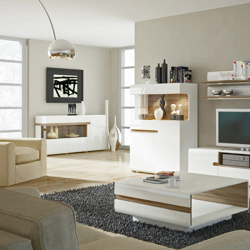 Chelsea Living 2 drawer 3 door sideboard in white with an Truffle Oak Trim