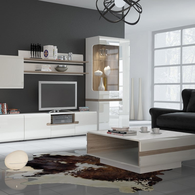 Chelsea Living Designer Coffee Table in white with an Truffle Oak Trim