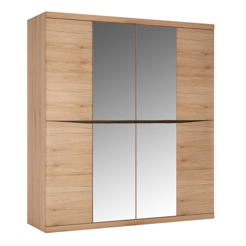 Kensington 4 Door Wardrobe with 2 Mirror doors in Oak