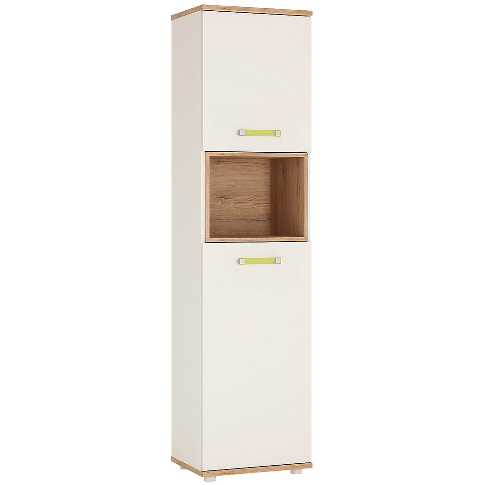 4KIDS Tall 2 door cabinet in light oak and white high gloss with lemon handles