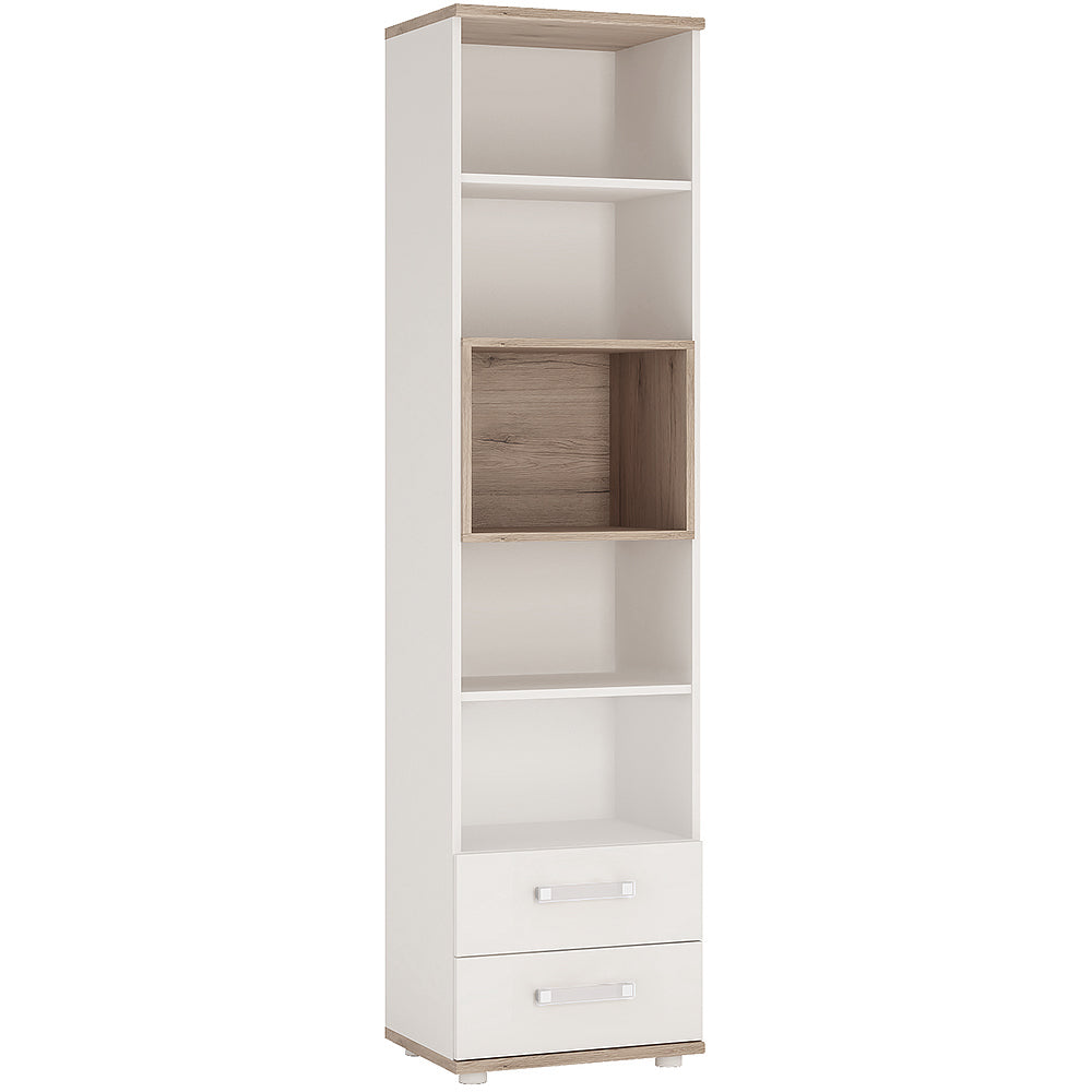 4KIDS Tall 2 drawer bookcase in light oak and white high gloss with opalino handles