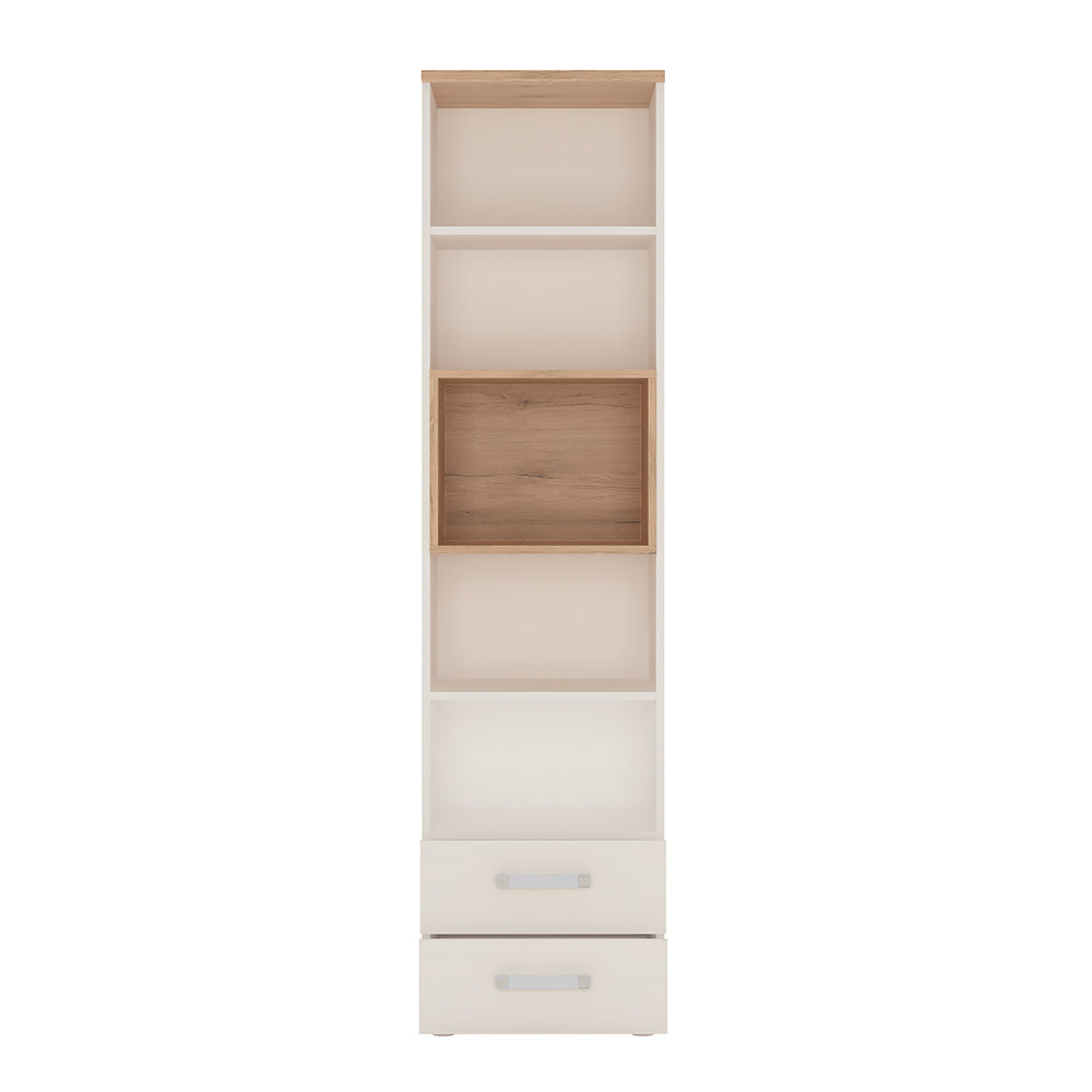 4KIDS Tall 2 drawer bookcase in light oak and white high gloss with opalino handles