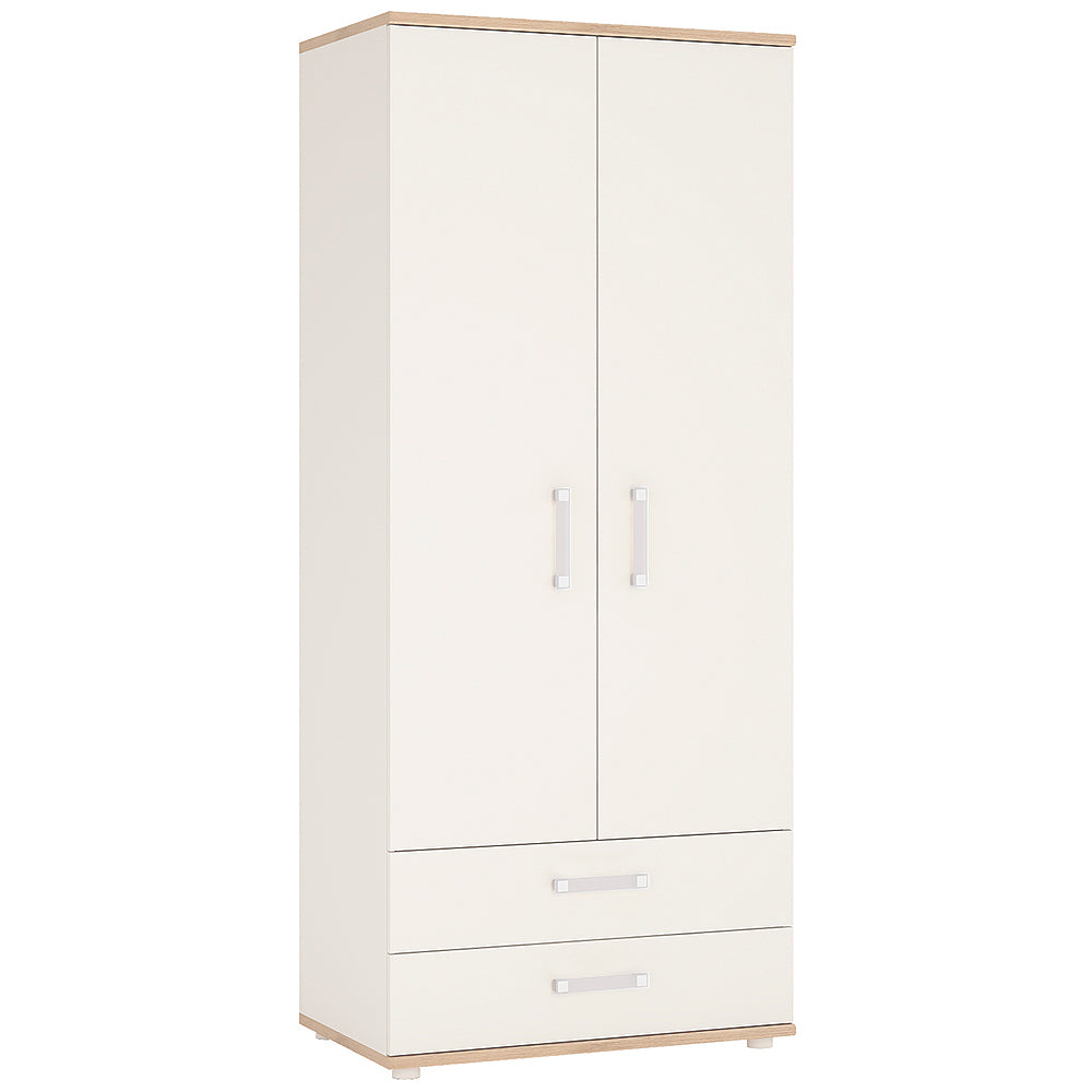 4KIDS 2 door 2 drawer wardrobe in light oak and white high gloss with opalino handles