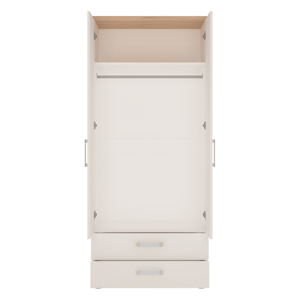 4KIDS 2 door 2 drawer wardrobe in light oak and white high gloss with opalino handles