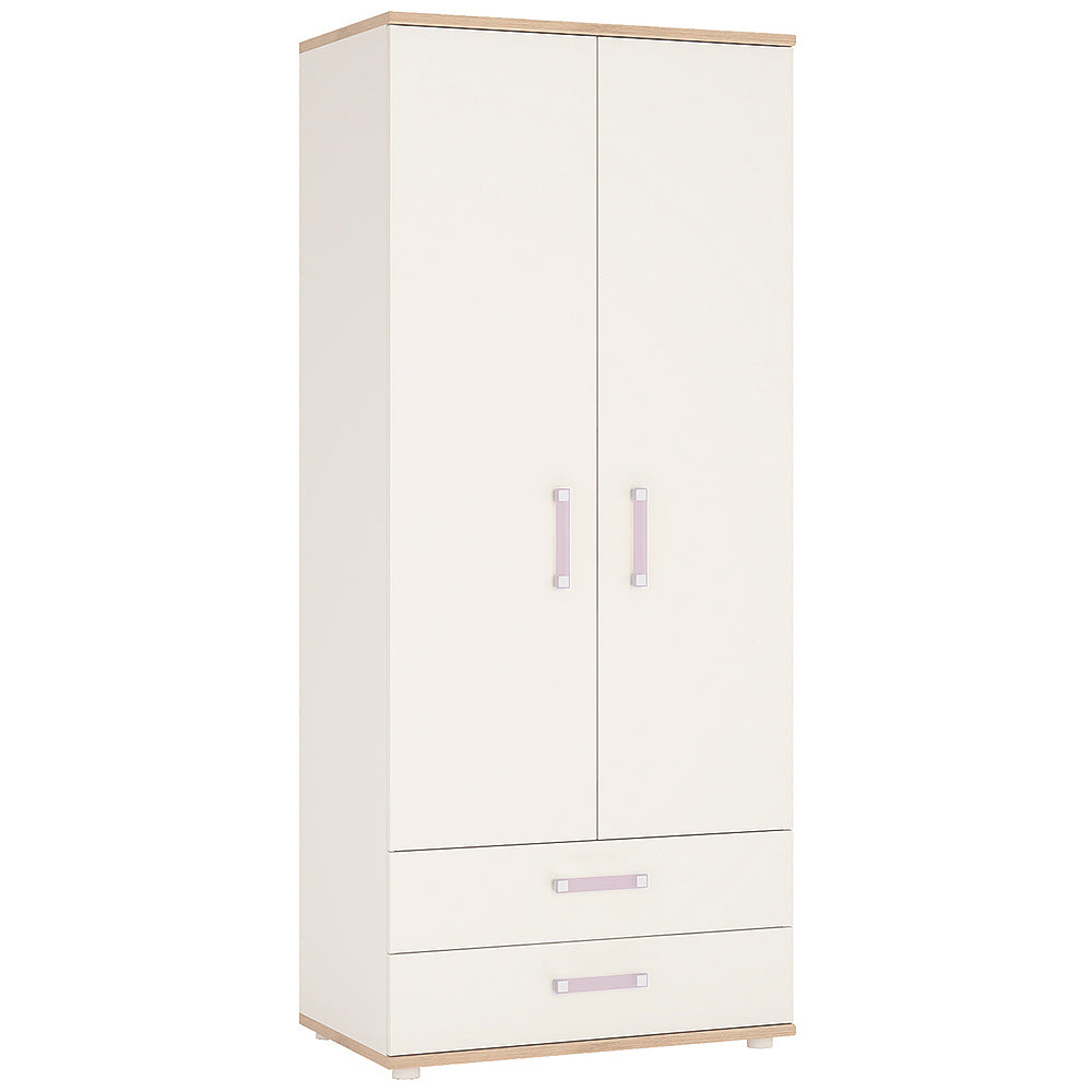 4KIDS 2 door 2 drawer wardrobe in light oak and white high gloss with lilac handles