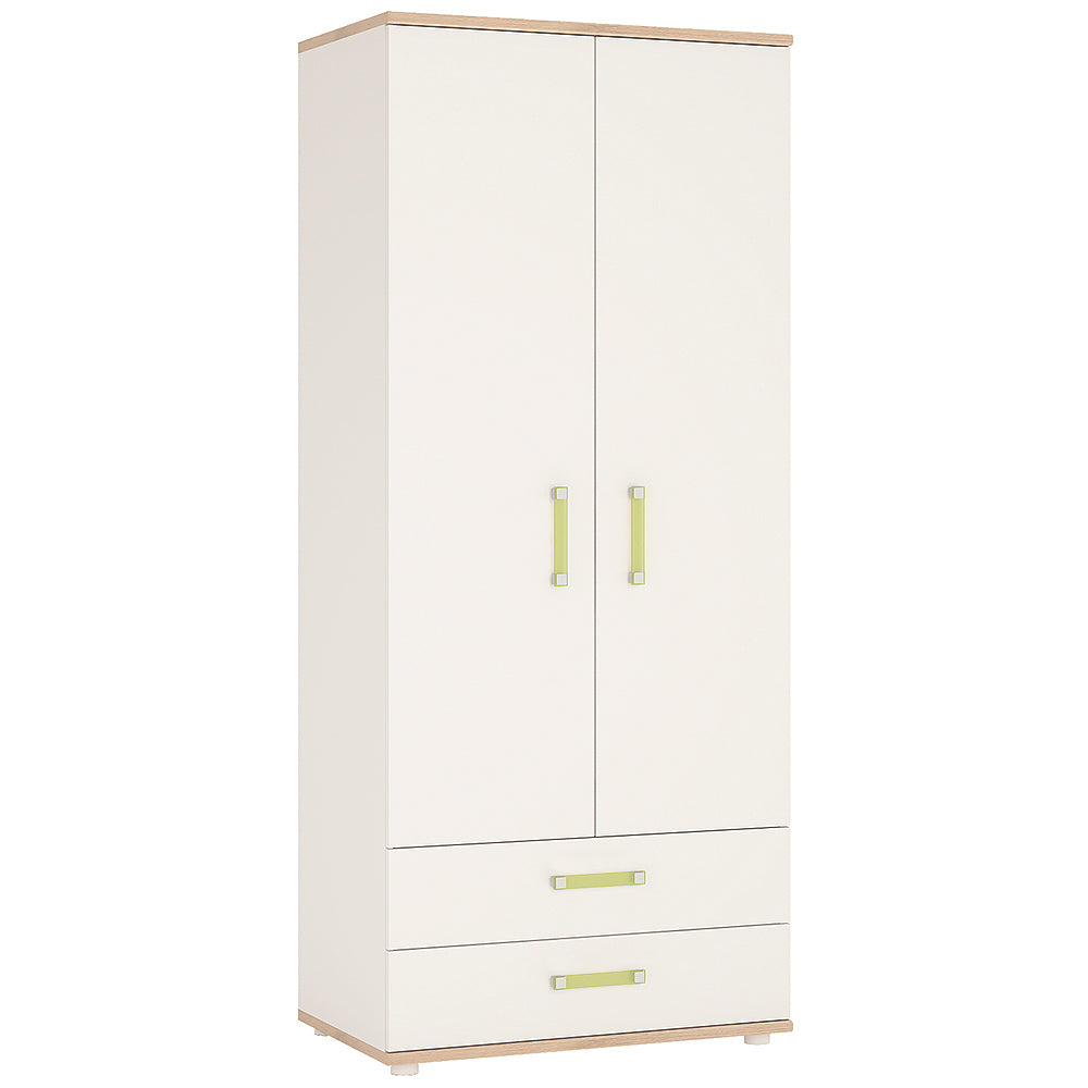 4KIDS 2 door 2 drawer wardrobe in light oak and white high gloss with lemon handles