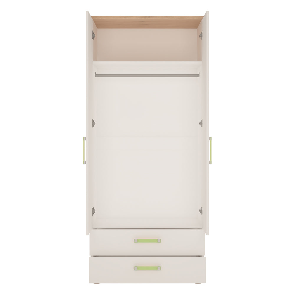 4KIDS 2 door 2 drawer wardrobe in light oak and white high gloss with lemon handles