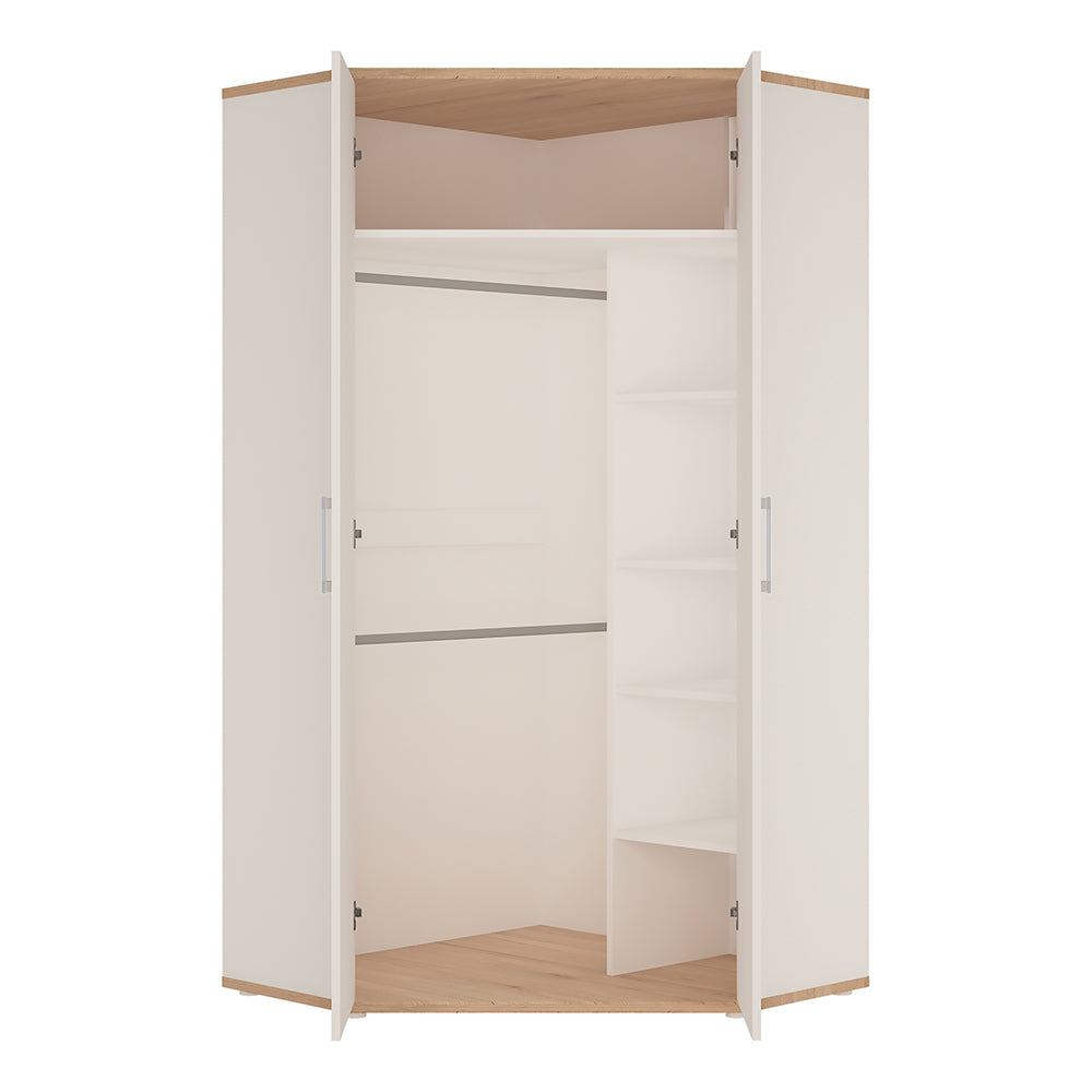 4KIDS Corner wardrobe in light oak and white high gloss with opalino handles