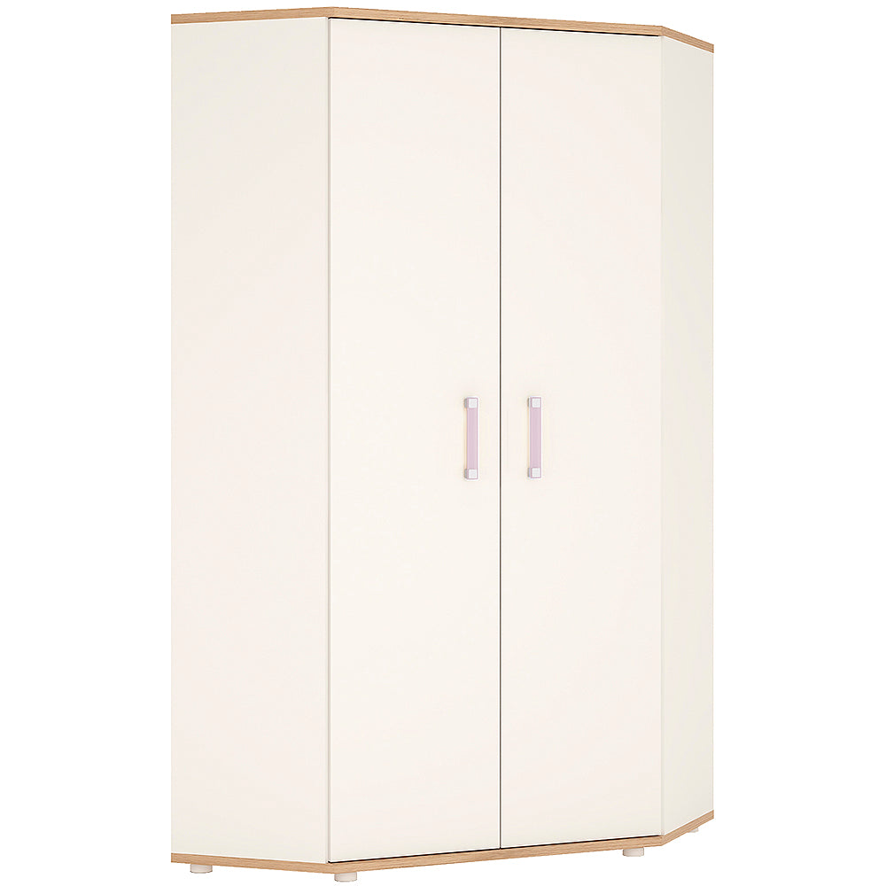 4KIDS Corner wardrobe in light oak and white high gloss with lilac handles