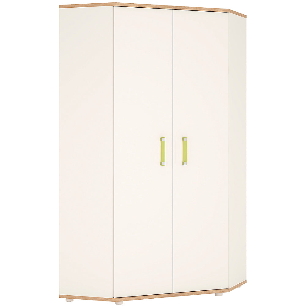 4KIDS Corner wardrobe in light oak and white high gloss with lemon handles