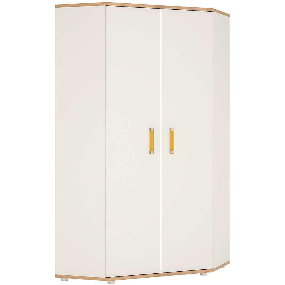 4KIDS Corner wardrobe in light oak and white high gloss with orange handles