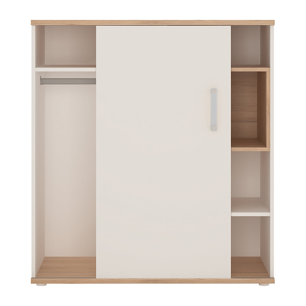 4KIDS Low cabinet with shelves (sliding door) in light oak and white high gloss with opalino handles