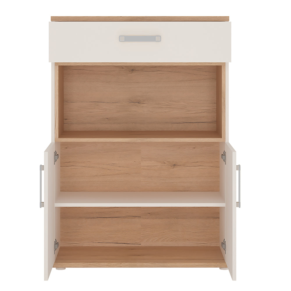 4KIDS 2 door 1 drawer cupboard with open shelf in light oak and white high gloss with opalino handles