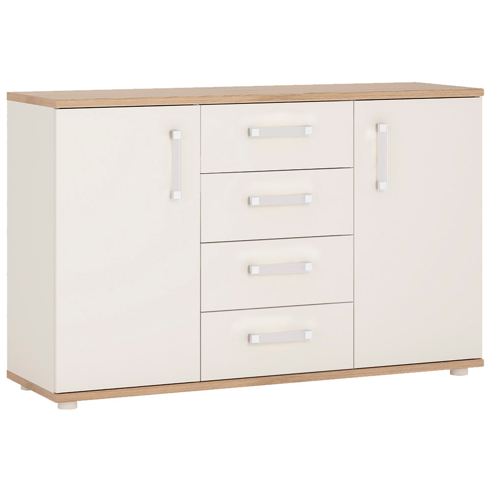 4KIDS 2 door 4 drawer sideboard in light oak and white high gloss with opalino handles