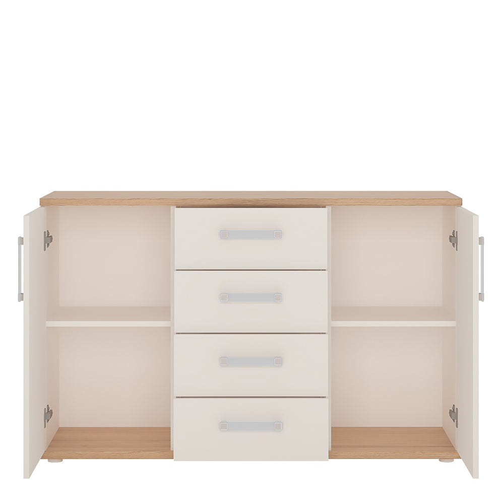 4KIDS 2 door 4 drawer sideboard in light oak and white high gloss with opalino handles