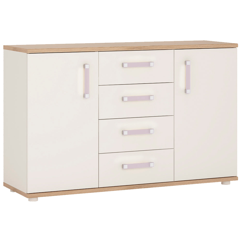 4KIDS 2 door 4 drawer sideboard in light oak and white high gloss with lilac handles