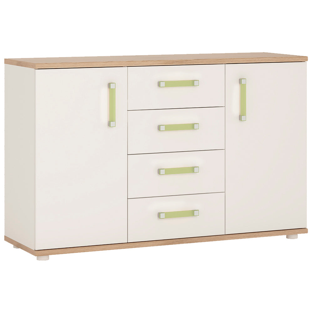 4KIDS 2 door 4 drawer sideboard in light oak and white high gloss with lemon handles