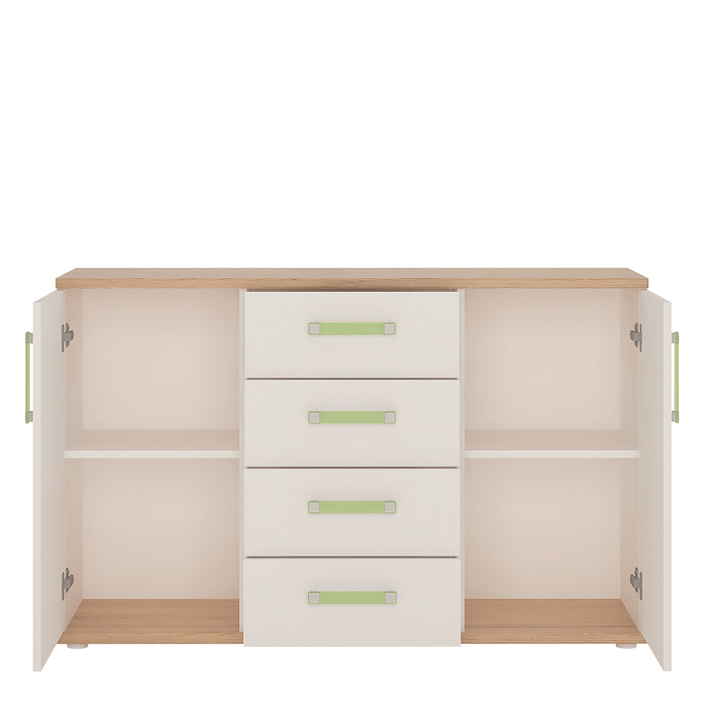 4KIDS 2 door 4 drawer sideboard in light oak and white high gloss with lemon handles