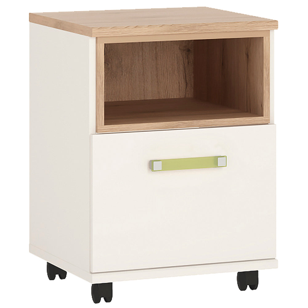 4KIDS 1 door desk mobile in light oak and white high gloss with lemon handles