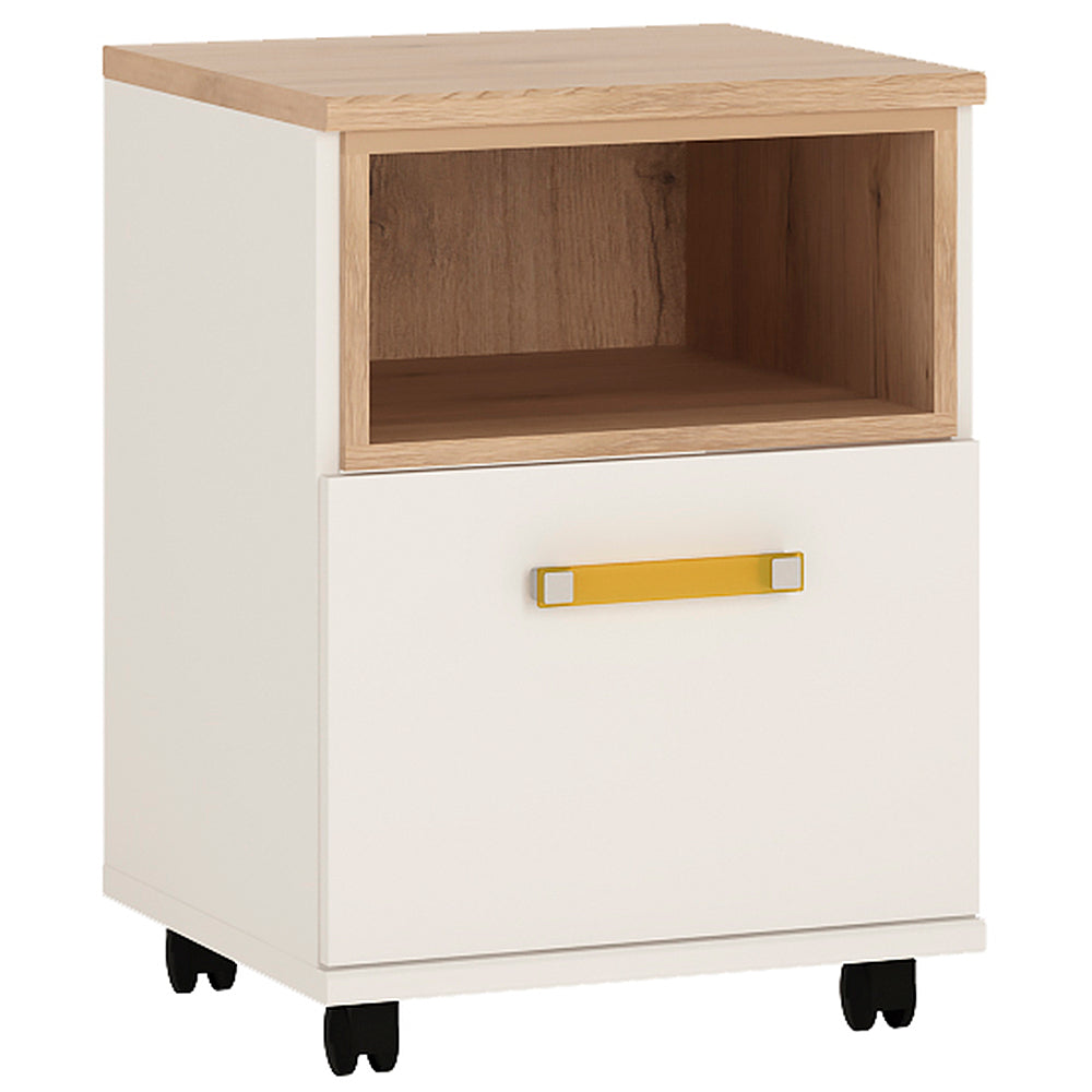 4KIDS 1 door desk mobile in light oak and white high gloss with orange handles