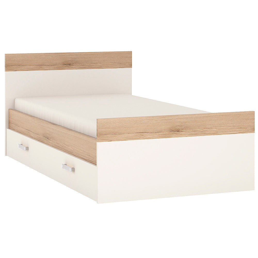 4KIDS Single bed with under drawer in light oak and white high gloss with opalino handles