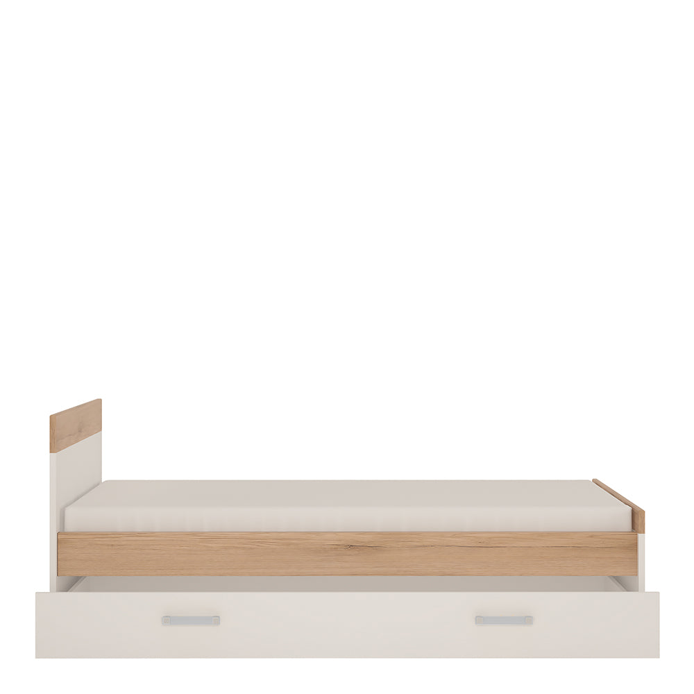 4KIDS Single bed with under drawer in light oak and white high gloss with opalino handles