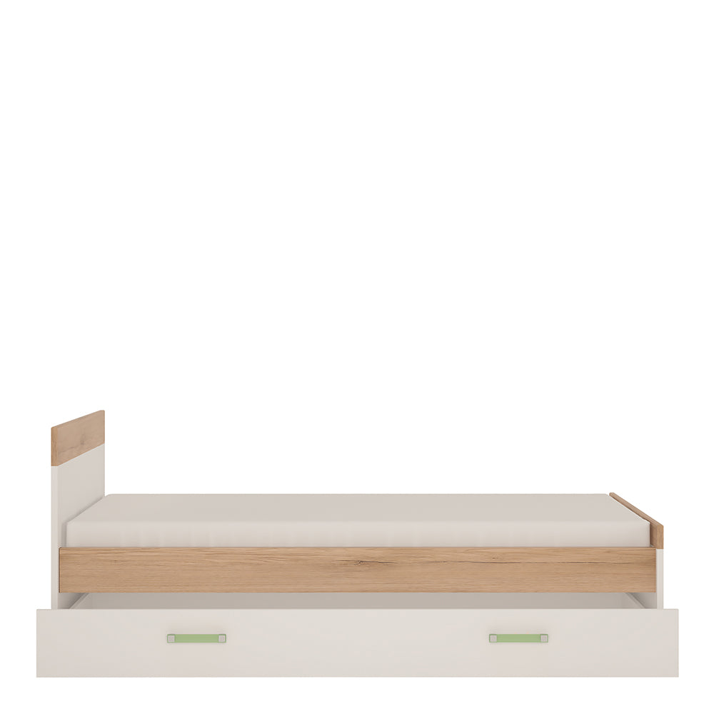 4KIDS Single bed with under drawer in light oak and white high gloss with lemon handles