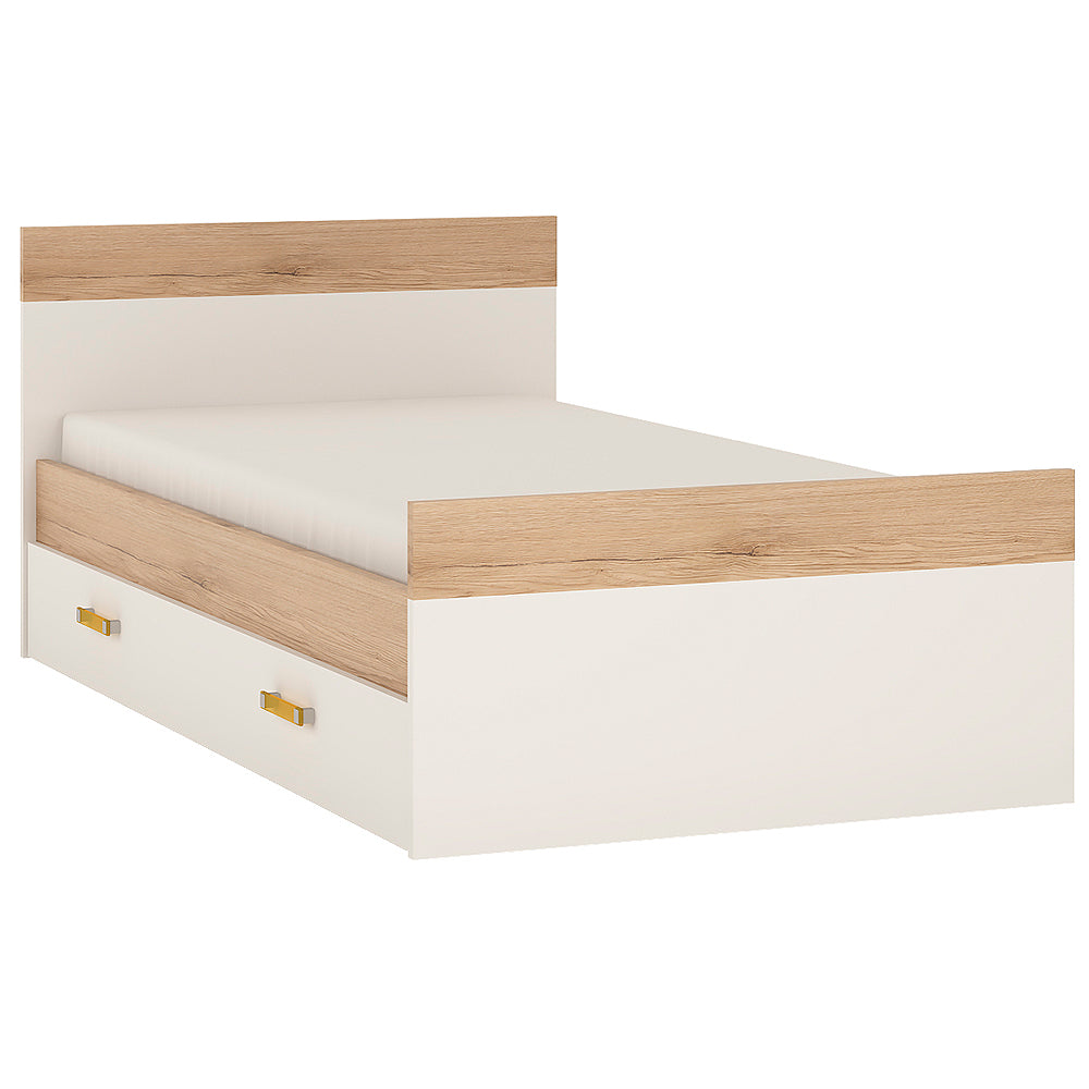 4KIDS Single bed with under drawer in light oak and white high gloss with orange handles