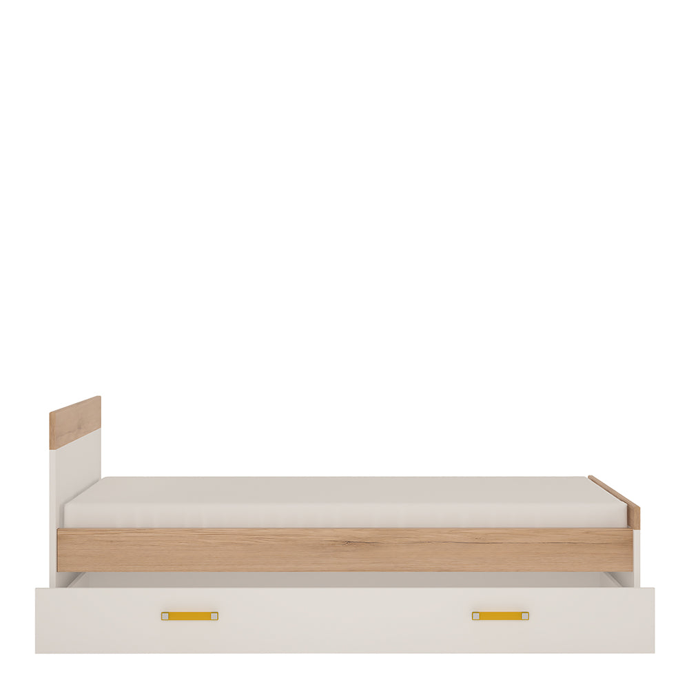 4KIDS Single bed with under drawer in light oak and white high gloss with orange handles