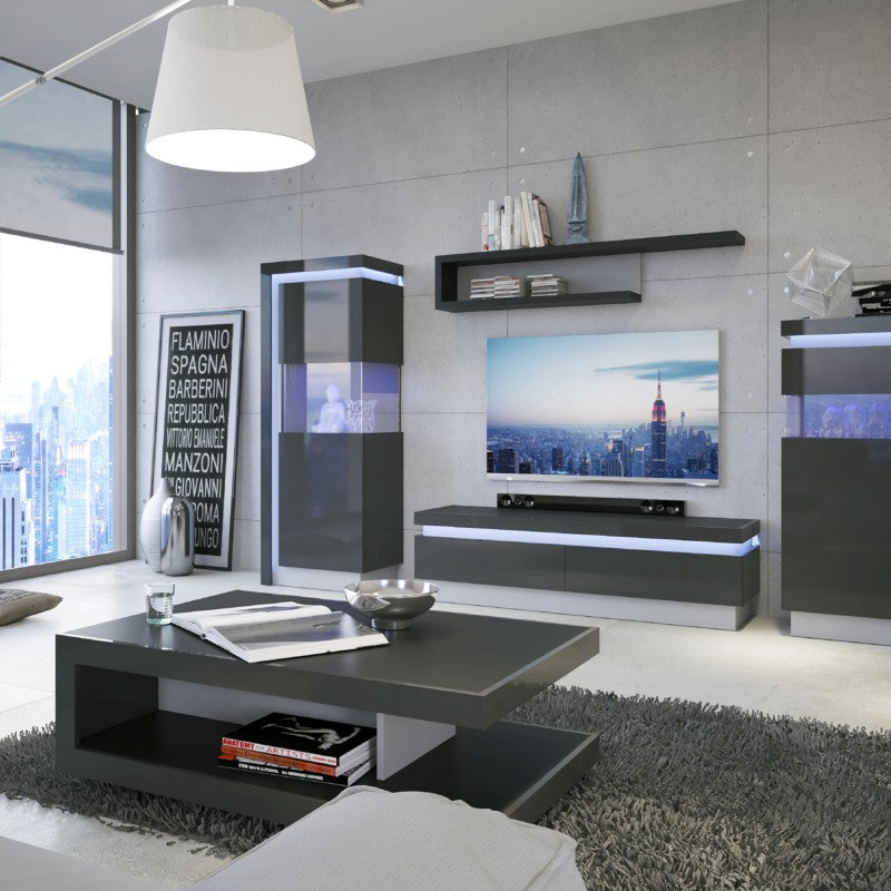 Lyon 2 door designer cabinet (RH) (including LED lighting) in Platinum/Light Grey Gloss