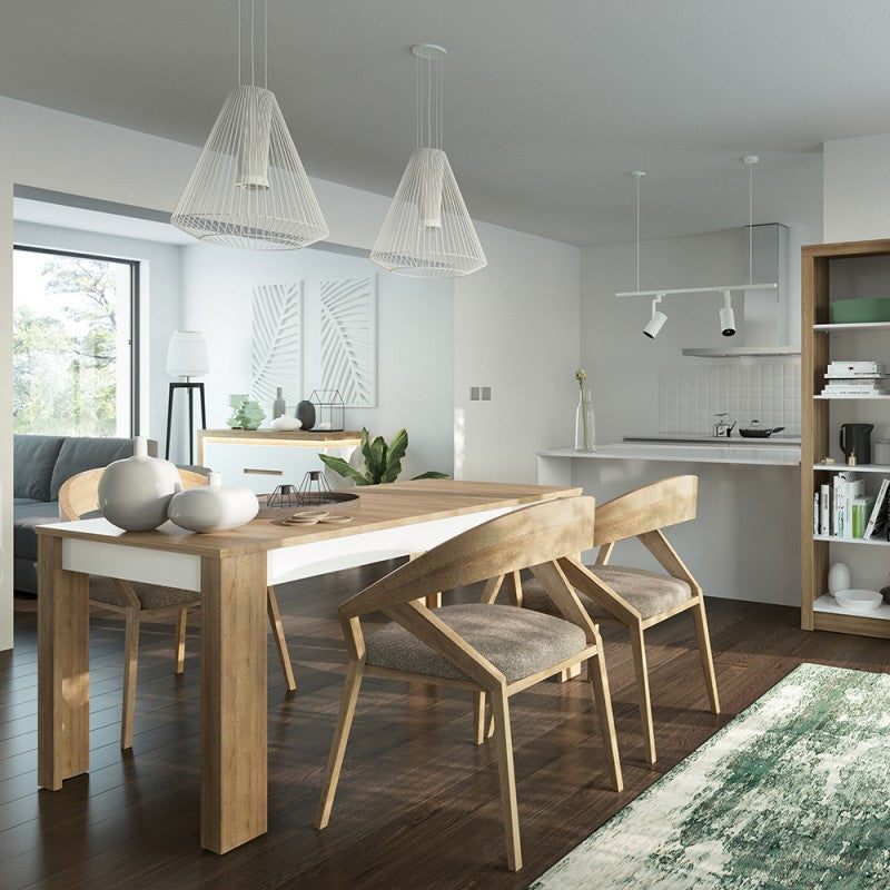 Lyon Medium extending dining table 140/180 cm in Riviera Oak/White high gloss