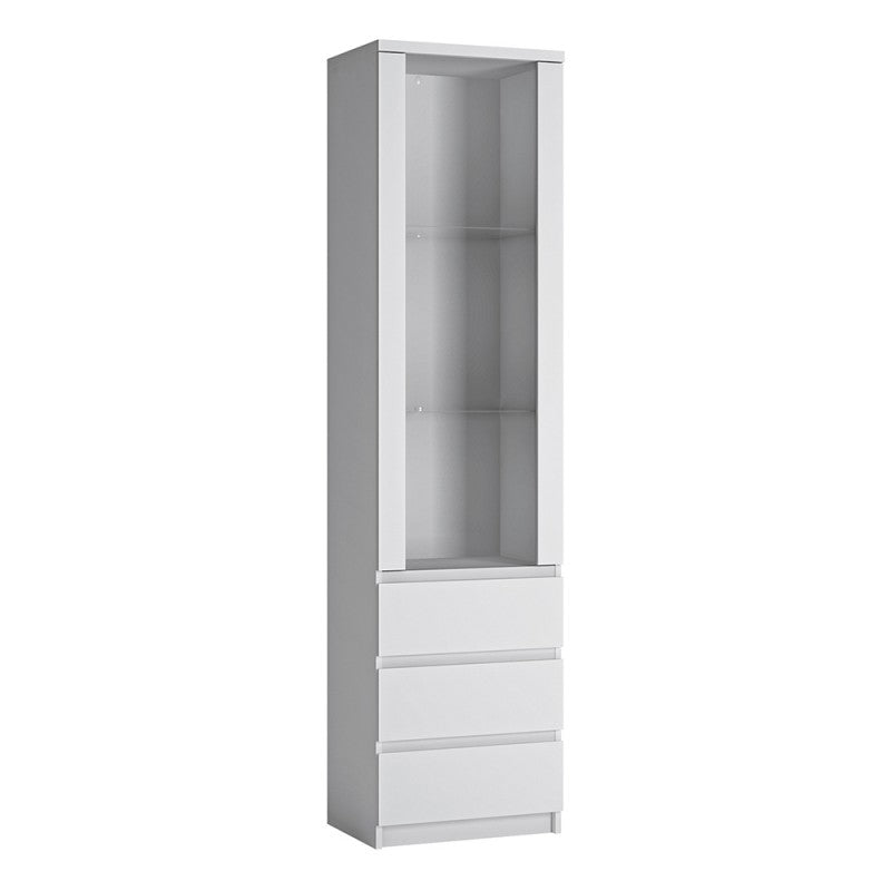 Fribo Tall narrow 1 door 3drawerglazed display cabinet Alpine White