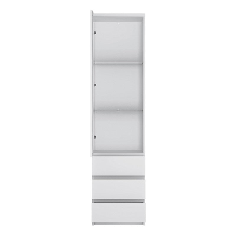 Fribo Tall narrow 1 door 3drawerglazed display cabinet Alpine White