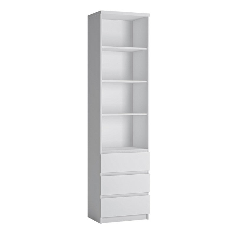 Fribo Tall narrow 3 drawer bookcase Alpine White