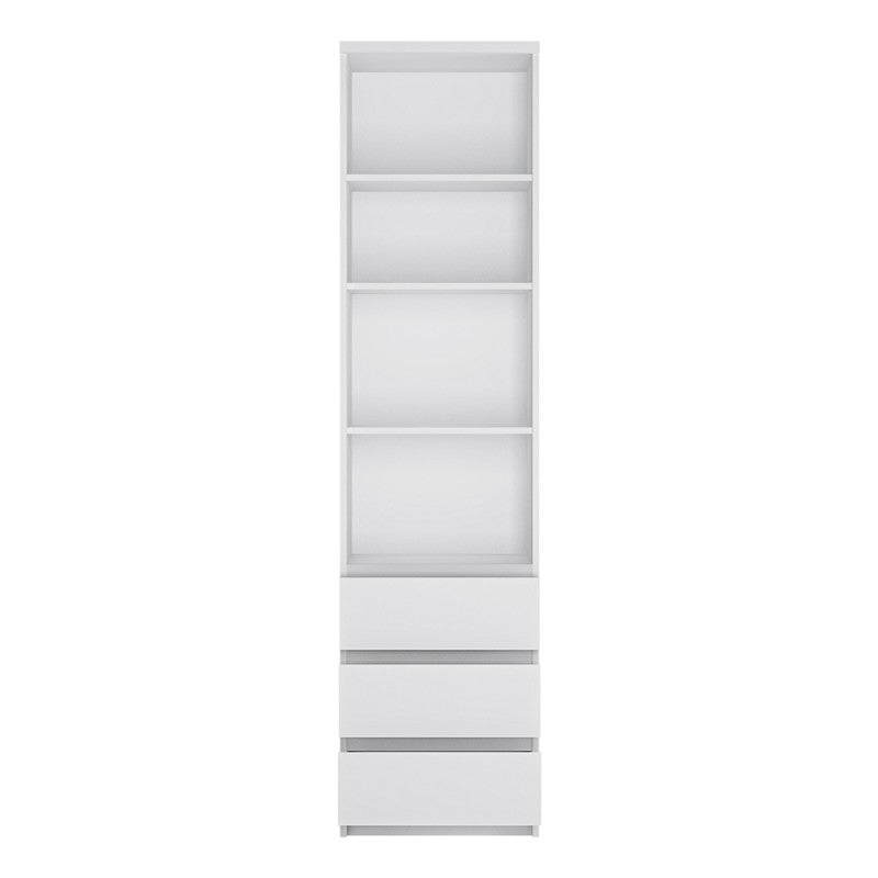 Fribo Tall narrow 3 drawer bookcase Alpine White