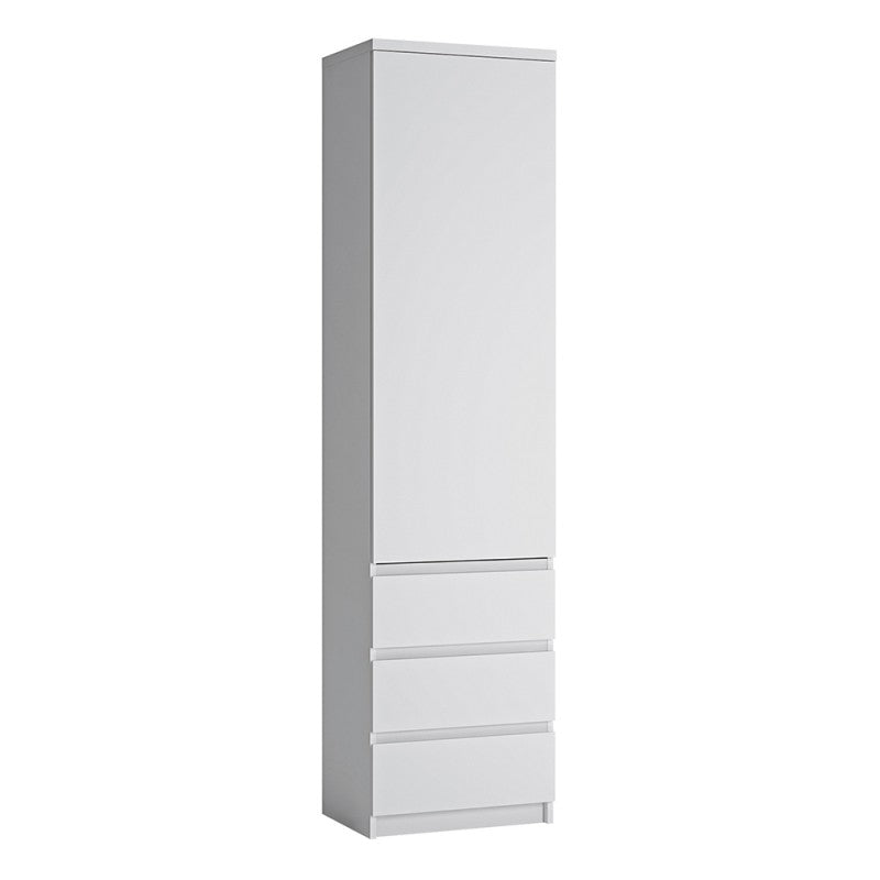 Fribo Tall narrow 1 door 3 drawer cupboard Alpine White